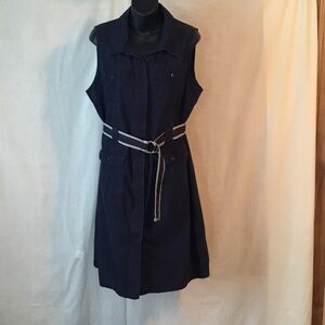 Christopher & Banks Navy Sleeveless Shirt Dress with Striped Belt